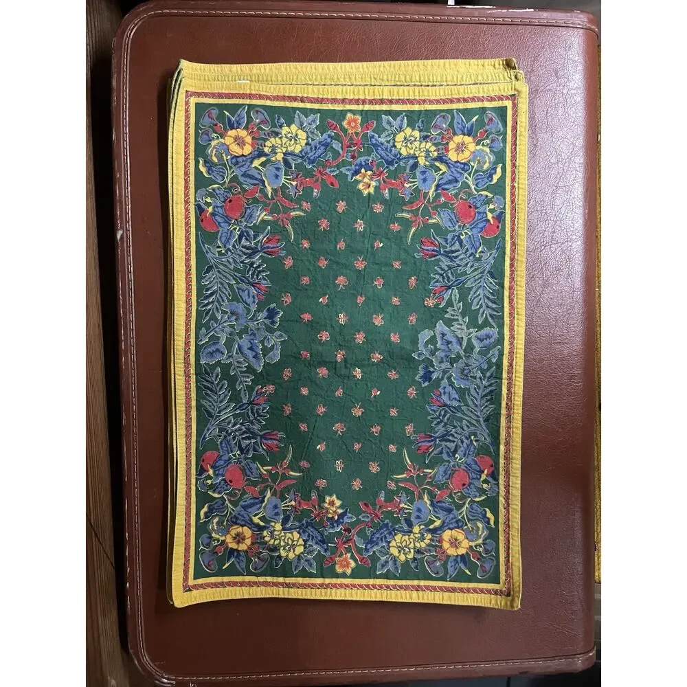 Vintage Williams Sonoma Provence Placemats Set of 4 Green Floral French Country